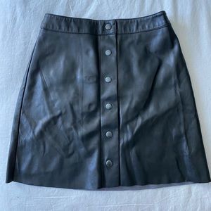 Saks Button Black Leather Skirt
